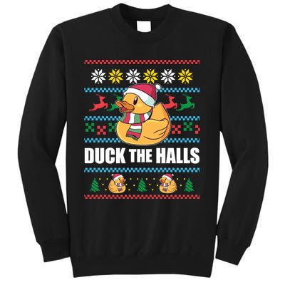 Duck The Halls! Ugly Christmas Jumper Funny Santa Claus Meme Tall Sweatshirt