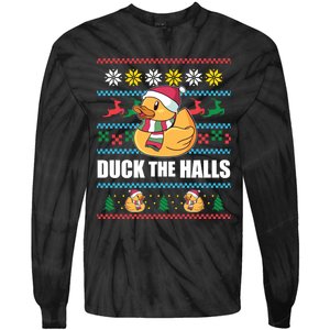 Duck The Halls! Ugly Christmas Jumper Funny Santa Claus Meme Tie-Dye Long Sleeve Shirt