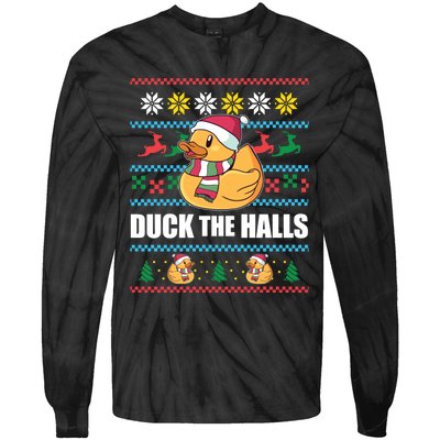 Duck The Halls! Ugly Christmas Jumper Funny Santa Claus Meme Tie-Dye Long Sleeve Shirt