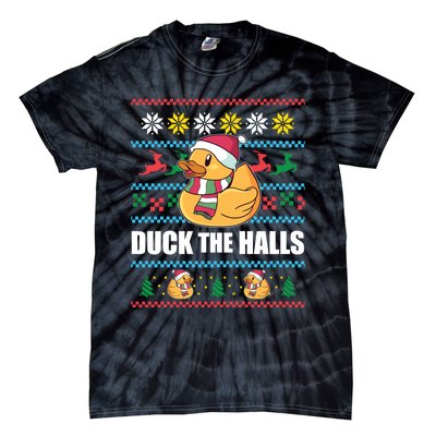 Duck The Halls! Ugly Christmas Jumper Funny Santa Claus Meme Tie-Dye T-Shirt