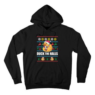 Duck The Halls! Ugly Christmas Jumper Funny Santa Claus Meme Tall Hoodie