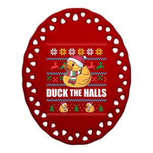 Duck The Halls! Ugly Christmas Jumper Funny Santa Claus Meme Ceramic Oval Ornament