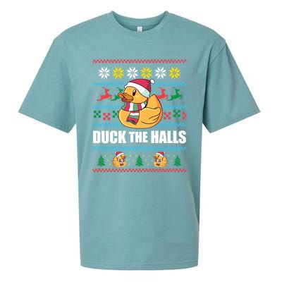 Duck The Halls! Ugly Christmas Jumper Funny Santa Claus Meme Sueded Cloud Jersey T-Shirt