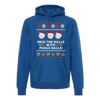 Deck The Halls Pickle Balls Ugly Christmas Pickleball Memes Gift Premium Hoodie