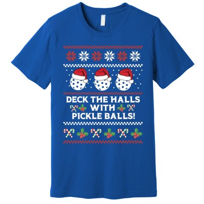 Deck The Halls Pickle Balls Ugly Christmas Pickleball Memes Gift Premium T-Shirt