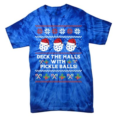 Deck The Halls Pickle Balls Ugly Christmas Pickleball Memes Gift Tie-Dye T-Shirt