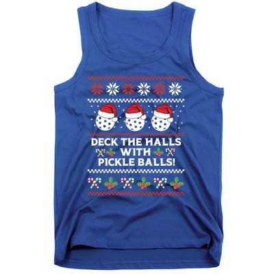 Deck The Halls Pickle Balls Ugly Christmas Pickleball Memes Gift Tank Top