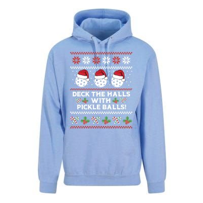 Deck The Halls Pickle Balls Ugly Christmas Pickleball Memes Gift Unisex Surf Hoodie