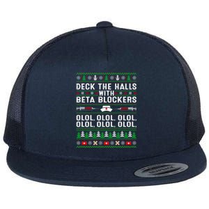 Deck The Halls With Beta Blockers Olol Ugly Nurse Christmas Gift Flat Bill Trucker Hat