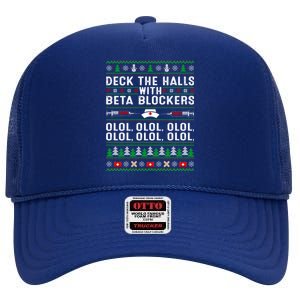 Deck The Halls With Beta Blockers Olol Ugly Nurse Christmas Gift High Crown Mesh Back Trucker Hat