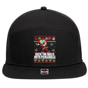 Deck The Halls Pickle Balls Ugly Christmas Pickleball Memes Meaningful Gift 7 Panel Mesh Trucker Snapback Hat