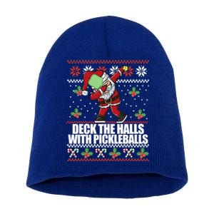 Deck The Halls Pickle Balls Ugly Christmas Pickleball Memes Meaningful Gift Short Acrylic Beanie