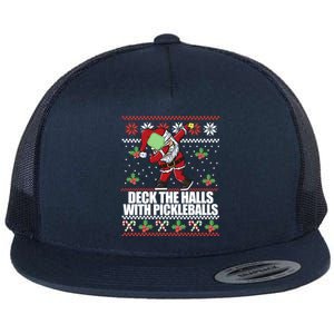 Deck The Halls Pickle Balls Ugly Christmas Pickleball Memes Meaningful Gift Flat Bill Trucker Hat