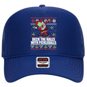 Deck The Halls Pickle Balls Ugly Christmas Pickleball Memes Meaningful Gift High Crown Mesh Back Trucker Hat