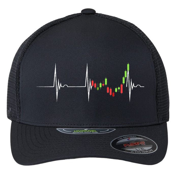 Day Trading Heartbeat EKG Pulse Stock Market Trader Flexfit Unipanel Trucker Cap