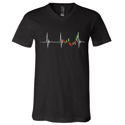 Day Trading Heartbeat EKG Pulse Stock Market Trader V-Neck T-Shirt