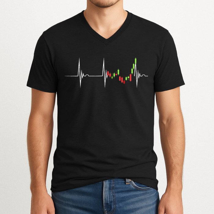 Day Trading Heartbeat EKG Pulse Stock Market Trader V-Neck T-Shirt