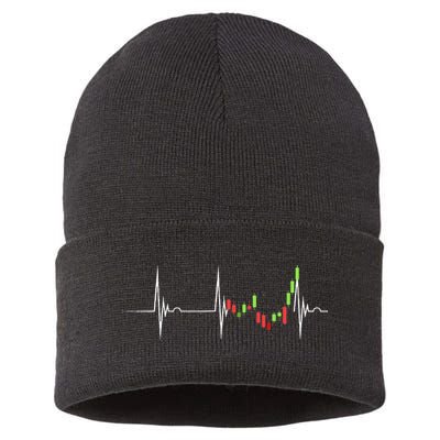 Day Trading Heartbeat EKG Pulse Stock Market Trader Sustainable Knit Beanie