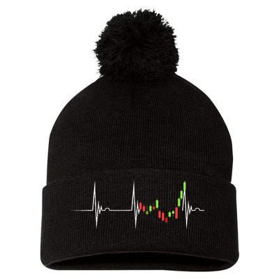 Day Trading Heartbeat EKG Pulse Stock Market Trader Pom Pom 12in Knit Beanie