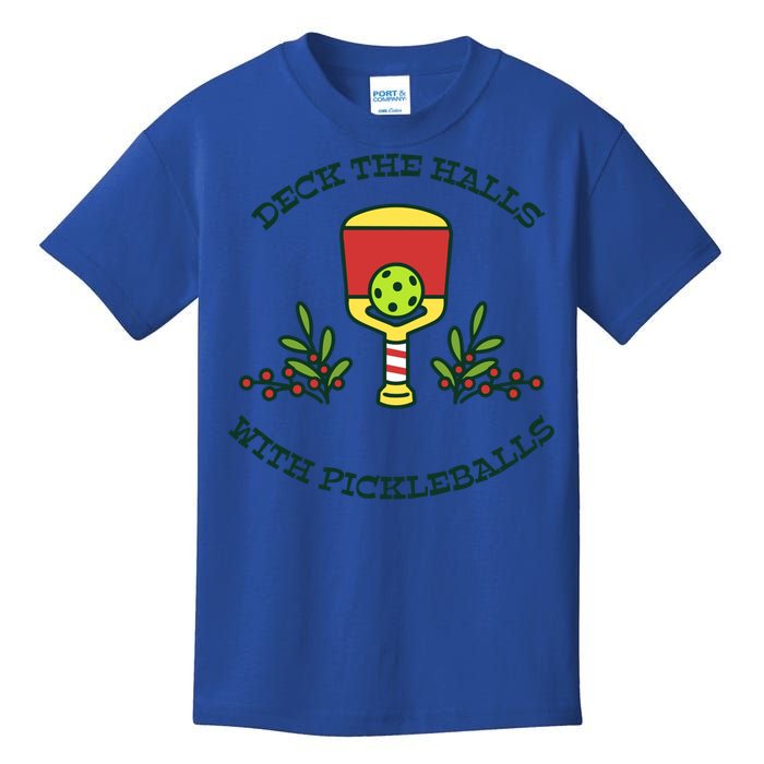 Deck The Halls With Pickleballs Festive Holiday Pickleball Funny Gift Kids T-Shirt