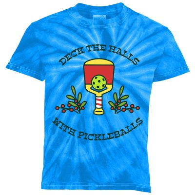 Deck The Halls With Pickleballs Festive Holiday Pickleball Funny Gift Kids Tie-Dye T-Shirt