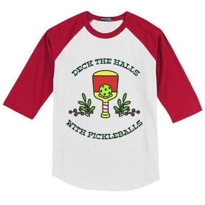 Deck The Halls With Pickleballs Festive Holiday Pickleball Funny Gift Kids Colorblock Raglan Jersey