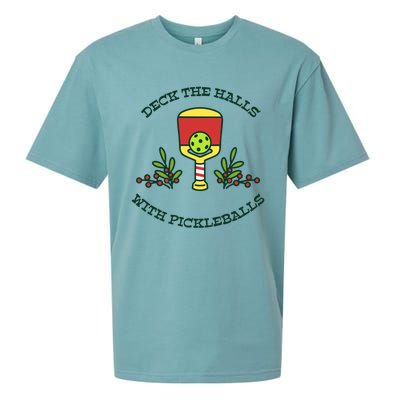 Deck The Halls With Pickleballs Festive Holiday Pickleball Funny Gift Sueded Cloud Jersey T-Shirt