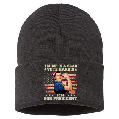 Donald Trump Is A Scab Vote Harris Sustainable Knit Beanie