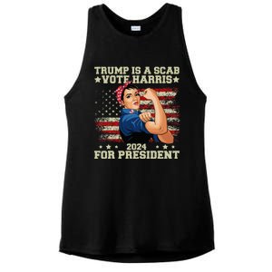 Donald Trump Is A Scab Vote Harris Ladies PosiCharge Tri-Blend Wicking Tank