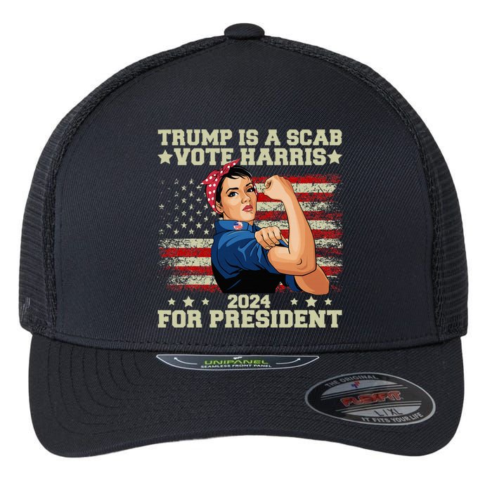 Donald Trump Is A Scab Vote Harris Flexfit Unipanel Trucker Cap