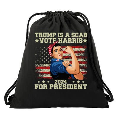 Donald Trump Is A Scab Vote Harris Drawstring Bag