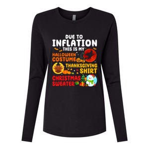 Due To Inflation HalloThanksMas Family Christmas Matching Womens Cotton Relaxed Long Sleeve T-Shirt