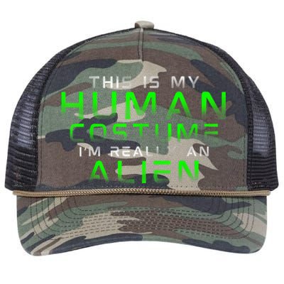 Distressed This Is My Human Costume IM Really An Alien Retro Rope Trucker Hat Cap