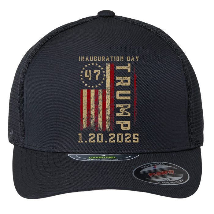 Donald Trump Inauguration Day 2025 47th President 47 Us Flag Flexfit Unipanel Trucker Cap