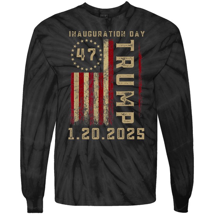 Donald Trump Inauguration Day 2025 47th President 47 Us Flag Tie-Dye Long Sleeve Shirt