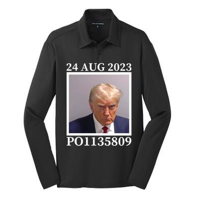 Trump 2024 Mugshot Trump Inmate P01135809 Silk Touch Performance Long Sleeve Polo