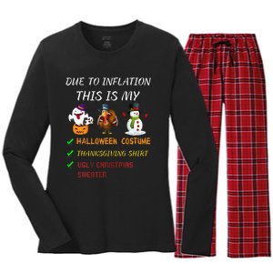 Due To Inflation This Is My Halloween Thanksgiving Christmas Women's Long Sleeve Flannel Pajama Set 