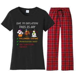 Due To Inflation This Is My Halloween Thanksgiving Christmas Women's Flannel Pajama Set