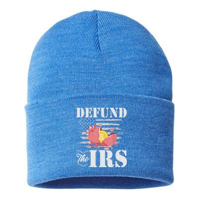 Defund The IRS Funny Freedom Patriotic Political Protest Sustainable Knit Beanie