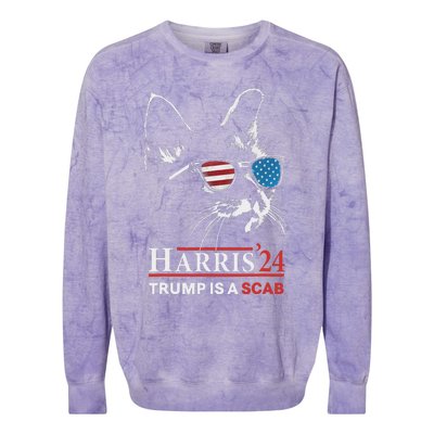 Donald Trump Is A Scab Vote Harris Valz Cat Lady Colorblast Crewneck Sweatshirt