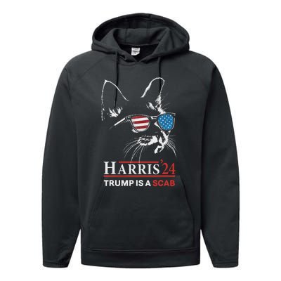 Donald Trump Is A Scab Vote Harris Valz Cat Lady Performance Fleece Hoodie