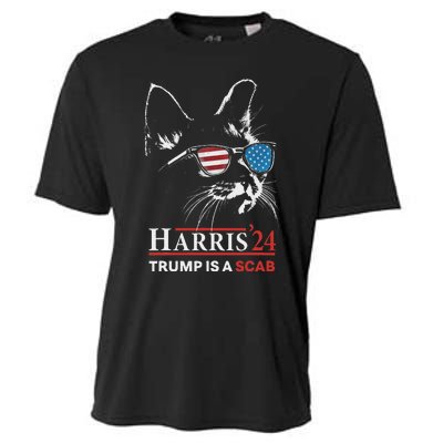 Donald Trump Is A Scab Vote Harris Valz Cat Lady Cooling Performance Crew T-Shirt