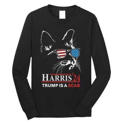 Donald Trump Is A Scab Vote Harris Valz Cat Lady Long Sleeve Shirt