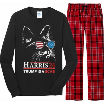 Donald Trump Is A Scab Vote Harris Valz Cat Lady Long Sleeve Pajama Set