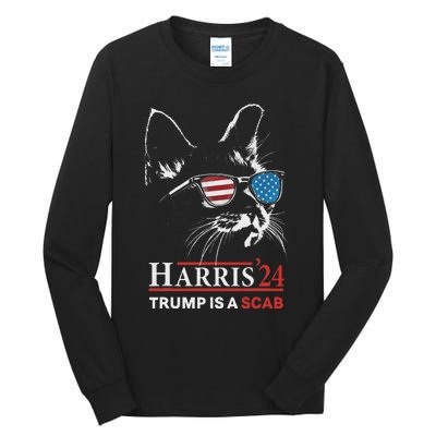 Donald Trump Is A Scab Vote Harris Valz Cat Lady Tall Long Sleeve T-Shirt