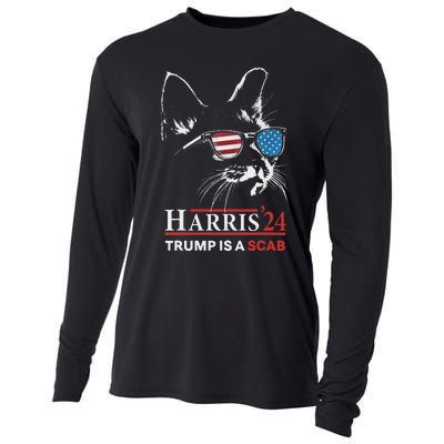 Donald Trump Is A Scab Vote Harris Valz Cat Lady Cooling Performance Long Sleeve Crew