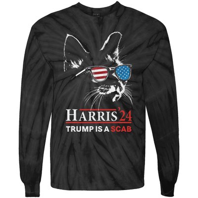 Donald Trump Is A Scab Vote Harris Valz Cat Lady Tie-Dye Long Sleeve Shirt