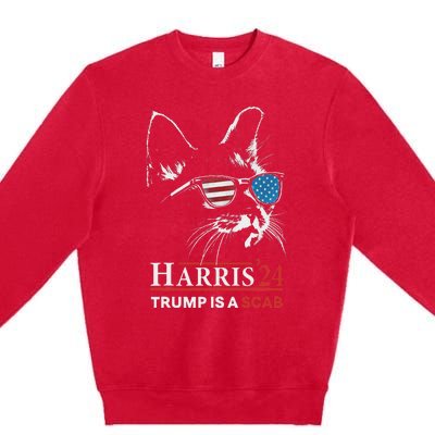 Donald Trump Is A Scab Vote Harris Valz Cat Lady Premium Crewneck Sweatshirt