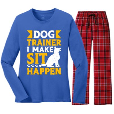 Dog Trainer I Make Sit Happen Quote Gift Women's Long Sleeve Flannel Pajama Set 