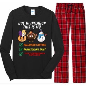 Due To Inflation This Is My Halloween Costume Thanksgiving Christmas Long Sleeve Pajama Set